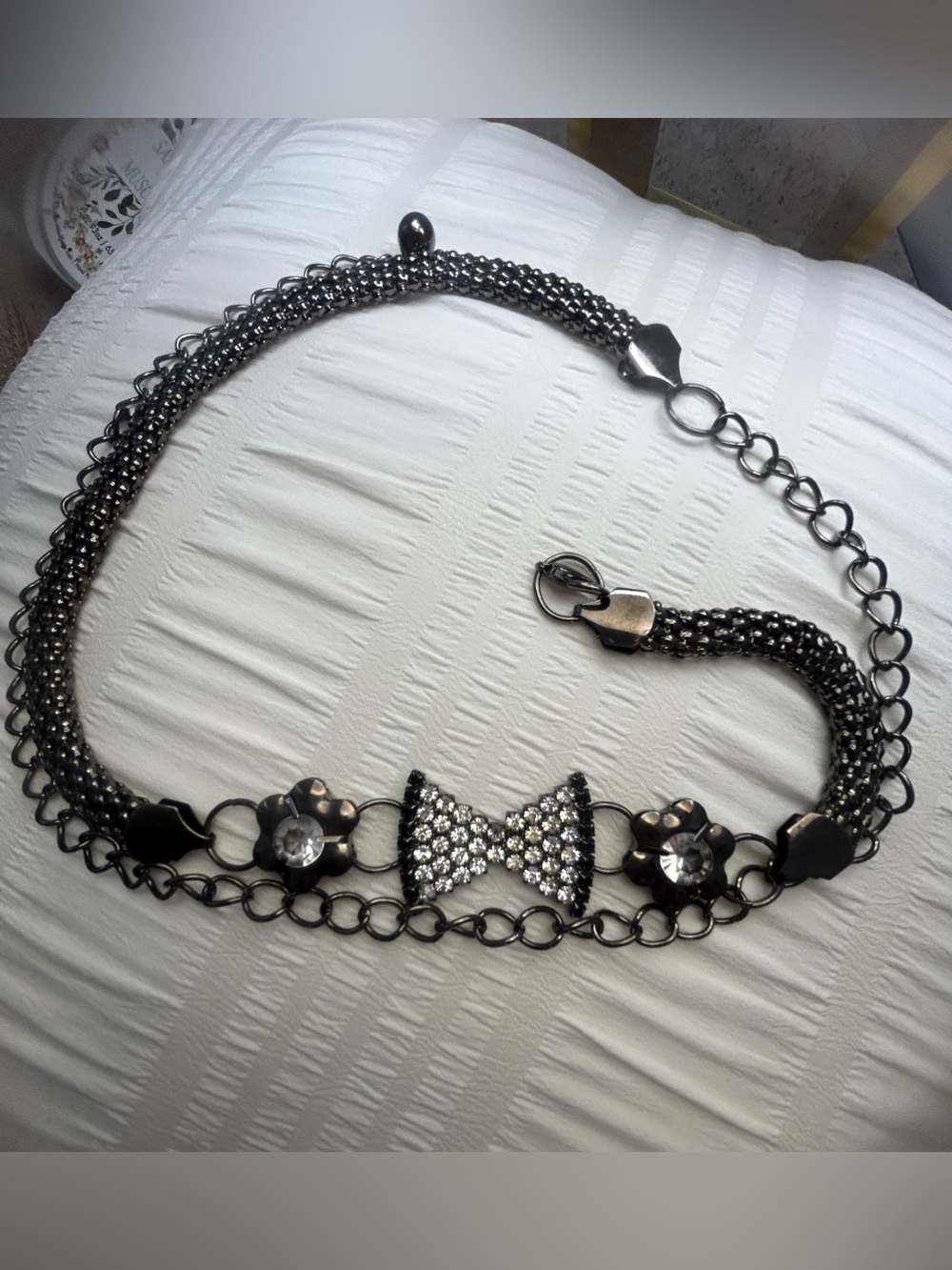 Crystal Bow Accent Black Multi-Chain Women's Belt